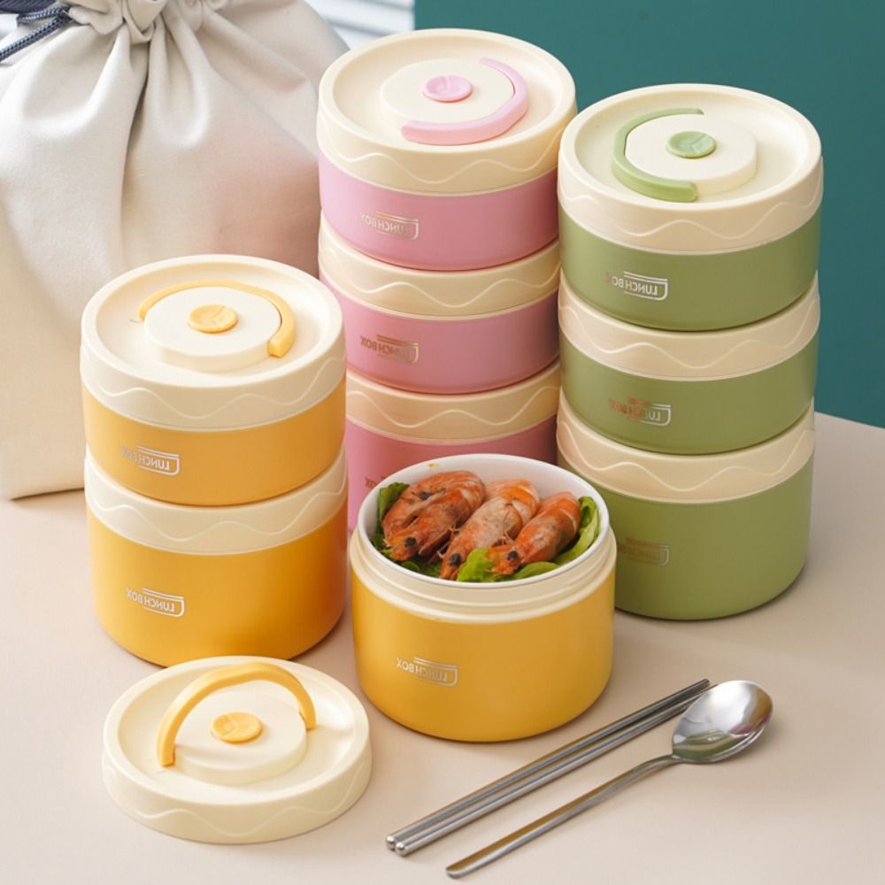 Ceramic Heat Emitter - กล่องอาหารกลางวันซับเซรามิกปิดผนึกกล่องอาหารกลางวันฉนวนทรงกลมในทางปฏิบัติวางซ้อนกันได้ภาชนะบรรจุอาหารกลางวันความร้อนแบบใช้ซ้ําได้บนโต๊ะอาหาร