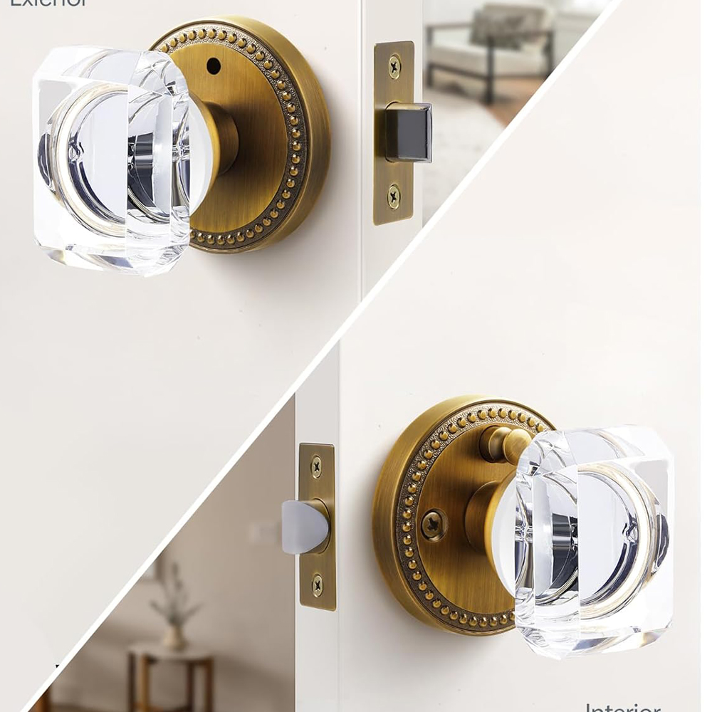Glass Door Hinge - มือจับประตูคริสตัลแบบขัดเงา, สำหรับห้องนอนและห้องน้ำส่วนตัว, มือจับประตูกระจกทรงสี่เหลี่ยม, ทองเหลืองสีเงิน, ไม่ต้องใช้กุญแจ